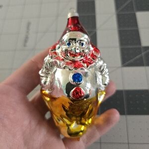 Vintage West Germany Clown Jester Blown Glass Christmas Ornament